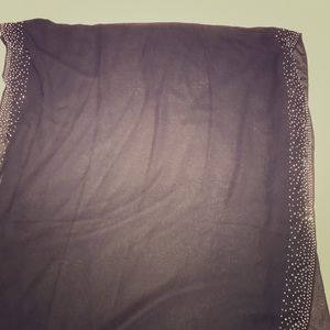 Silky black dressy scarf with jewels on side.